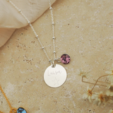 Gravur Kette personalisierbar 925er Silber Geburtsstein runder Anhänger