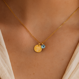 Gravur Kette personalisierbar 925er Silber Geburtsblumenstrauß Geburtsstein runder Anhänger